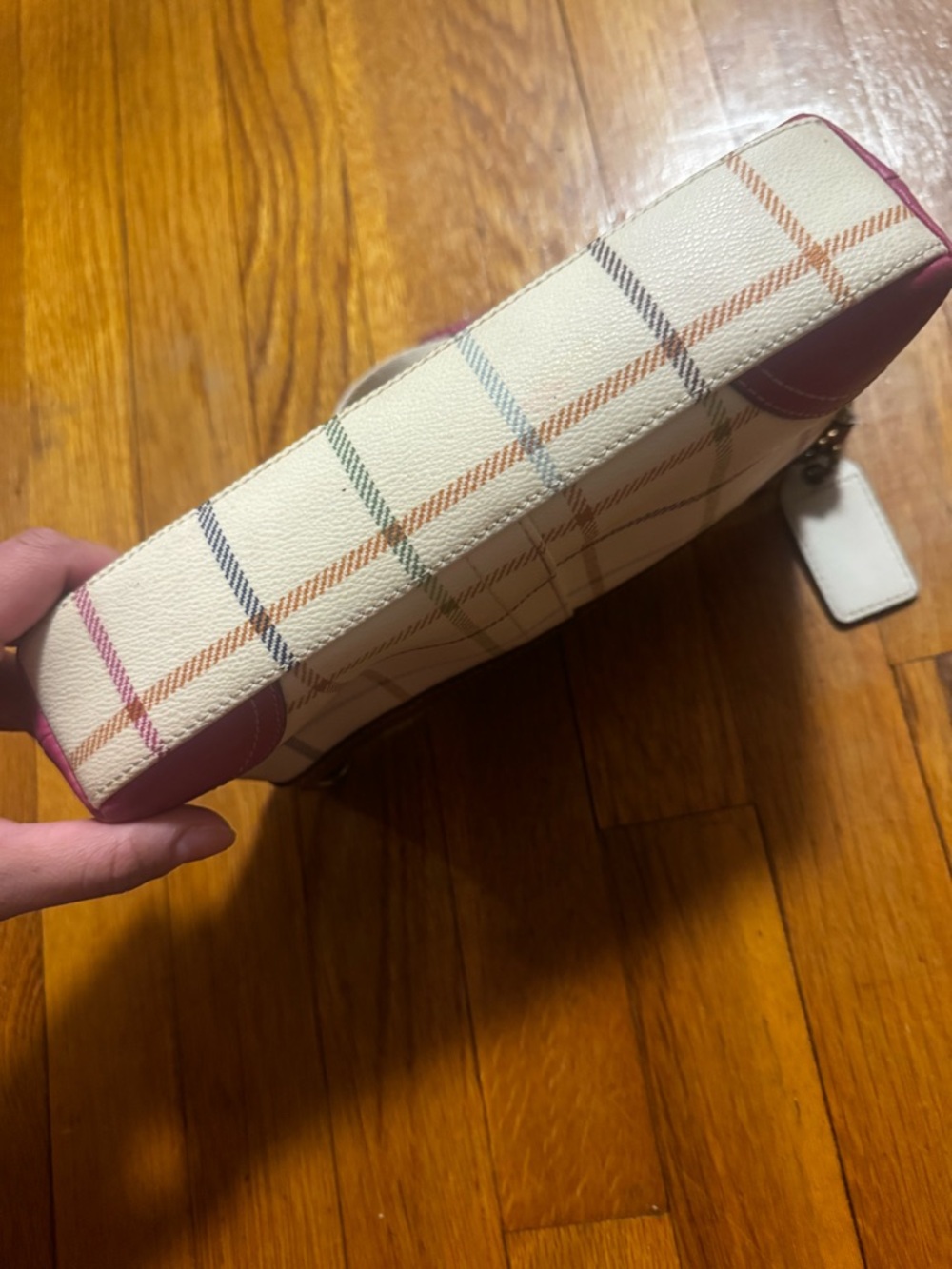 Vintage y2k Coach Cream Plaid Shoulder Bag with Pink Leather Trim - Picture 4 of 4